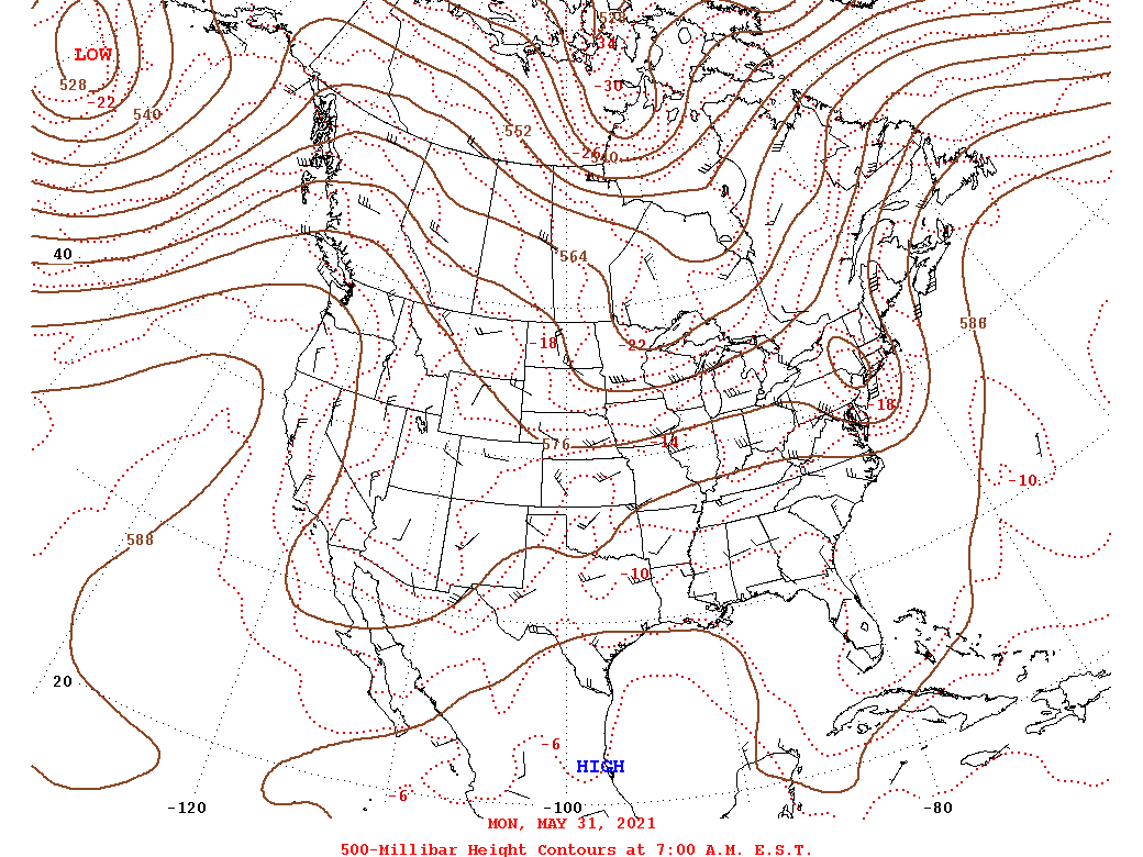 Daily 7:00 AM  E.S.T. 500-Millibar Height Contour Map