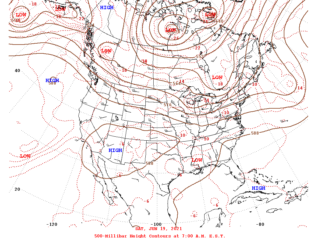 Daily 7:00 AM  E.S.T. 500-Millibar Height Contour Map