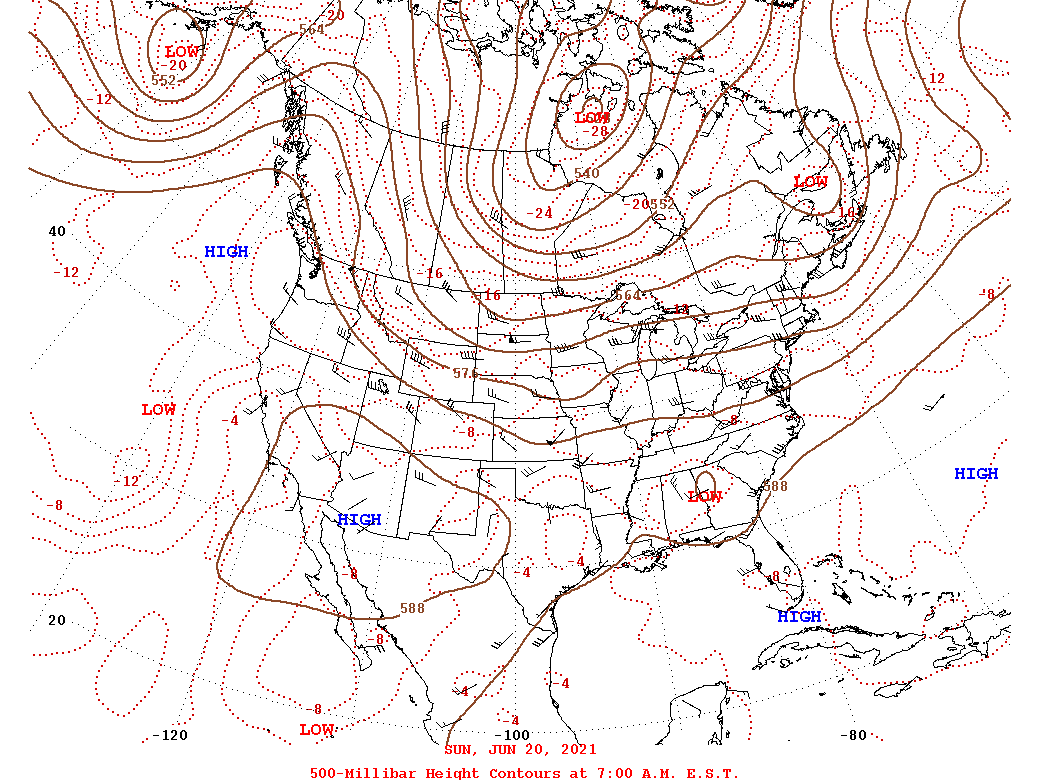 Daily 7:00 AM  E.S.T. 500-Millibar Height Contour Map