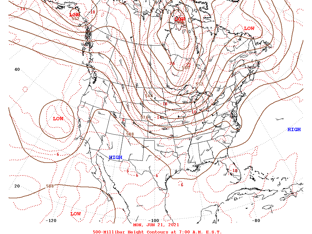 Daily 7:00 AM  E.S.T. 500-Millibar Height Contour Map