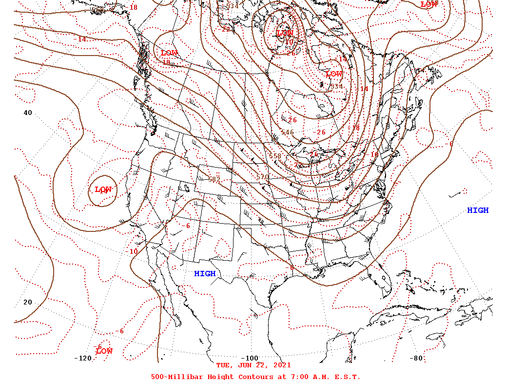 Daily 7:00 AM  E.S.T. 500-Millibar Height Contour Map