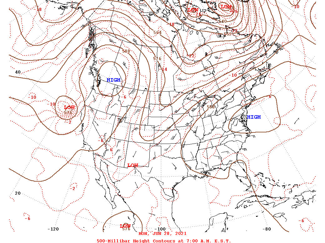 Daily 7:00 AM  E.S.T. 500-Millibar Height Contour Map