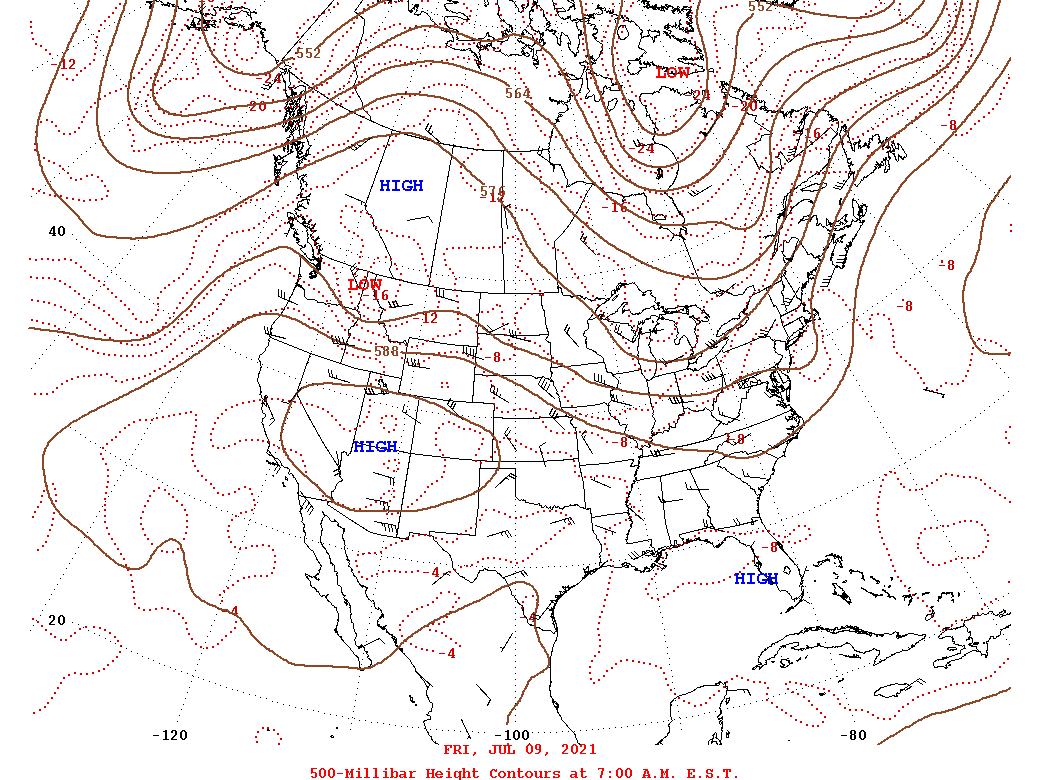 Daily 7:00 AM  E.S.T. 500-Millibar Height Contour Map
