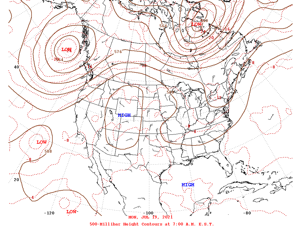 Daily 7:00 AM  E.S.T. 500-Millibar Height Contour Map