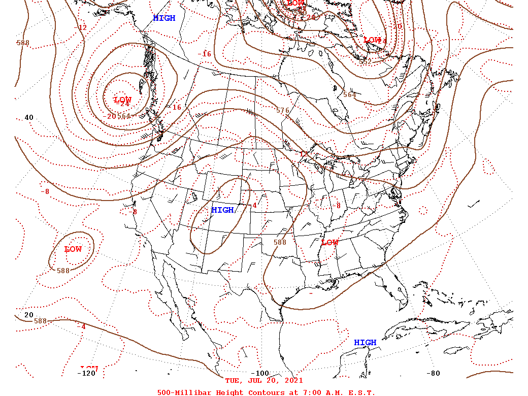 Daily 7:00 AM  E.S.T. 500-Millibar Height Contour Map