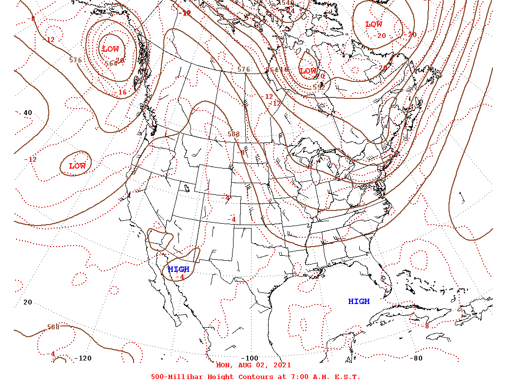 Daily 7:00 AM  E.S.T. 500-Millibar Height Contour Map