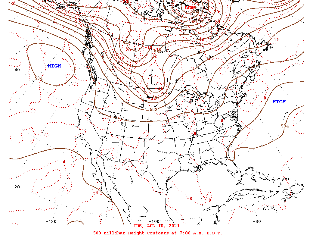 Daily 7:00 AM  E.S.T. 500-Millibar Height Contour Map