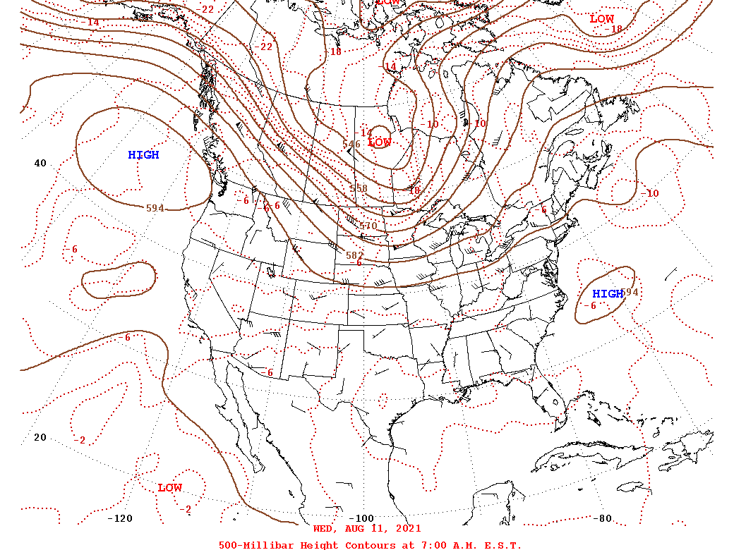 Daily 7:00 AM  E.S.T. 500-Millibar Height Contour Map