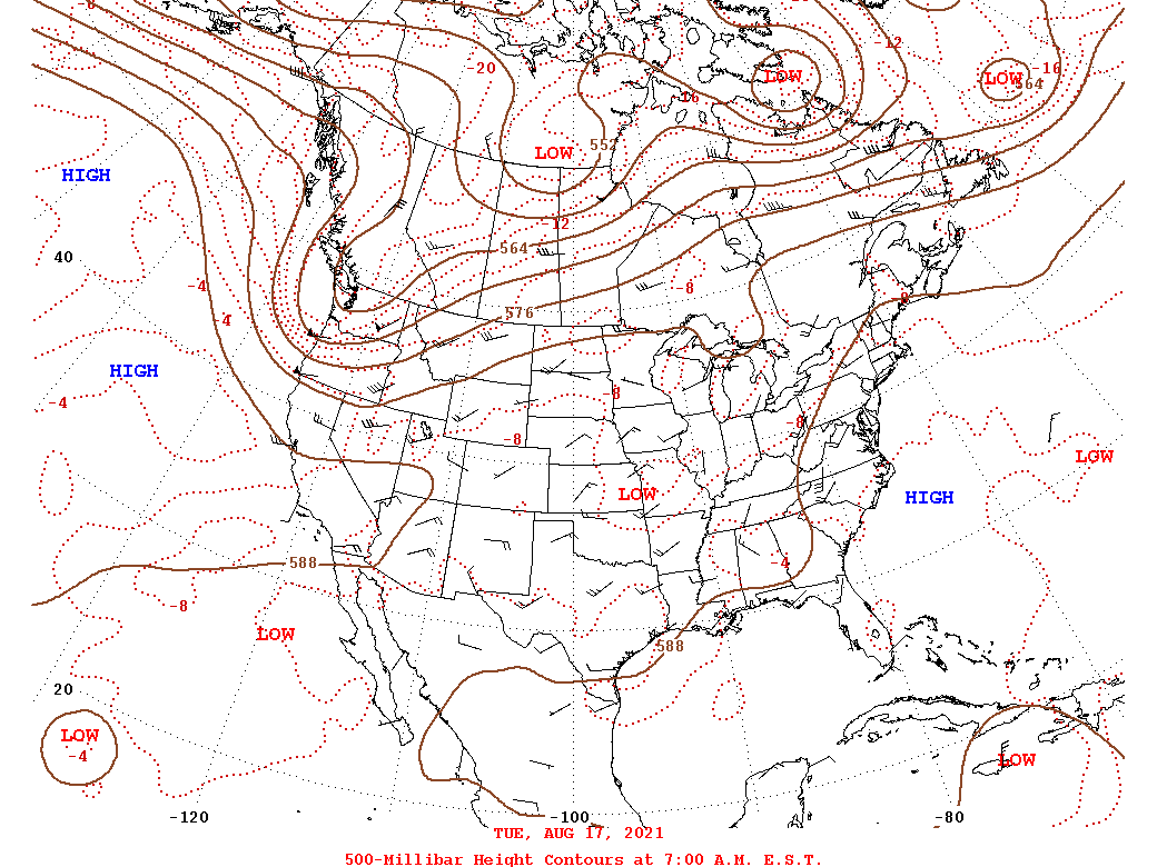 Daily 7:00 AM  E.S.T. 500-Millibar Height Contour Map