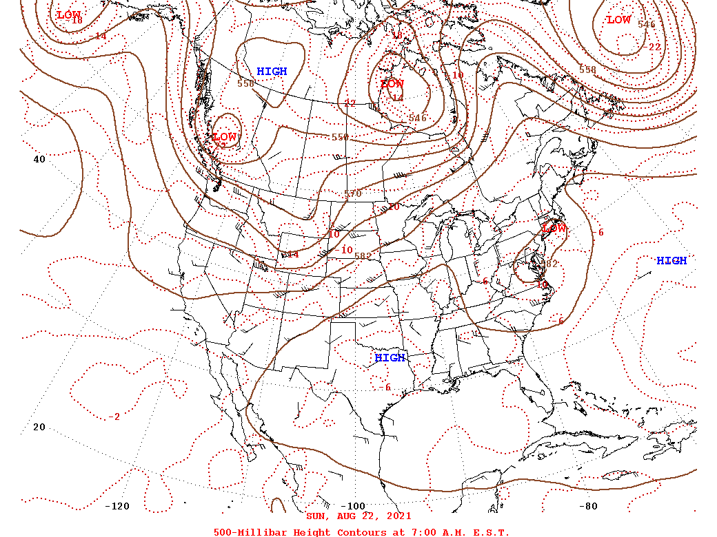 Daily 7:00 AM  E.S.T. 500-Millibar Height Contour Map
