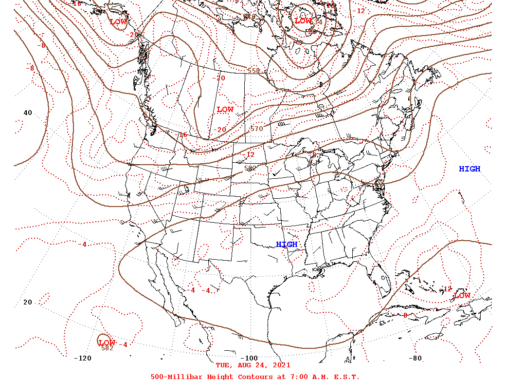 Daily 7:00 AM  E.S.T. 500-Millibar Height Contour Map