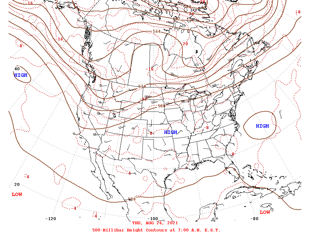 Daily 7:00 AM  E.S.T. 500-Millibar Height Contour Map