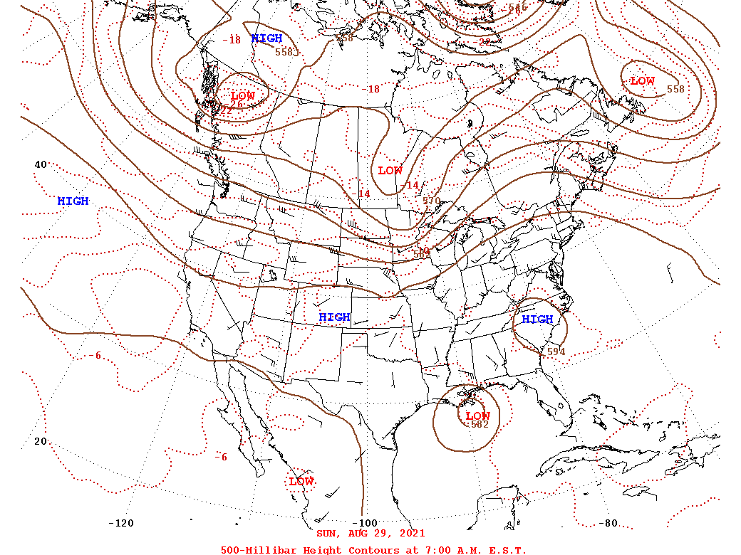 Daily 7:00 AM  E.S.T. 500-Millibar Height Contour Map