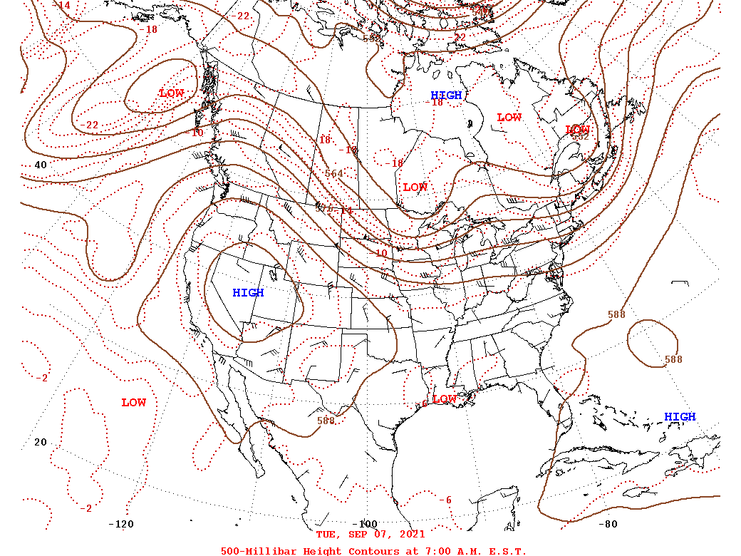 Daily 7:00 AM  E.S.T. 500-Millibar Height Contour Map