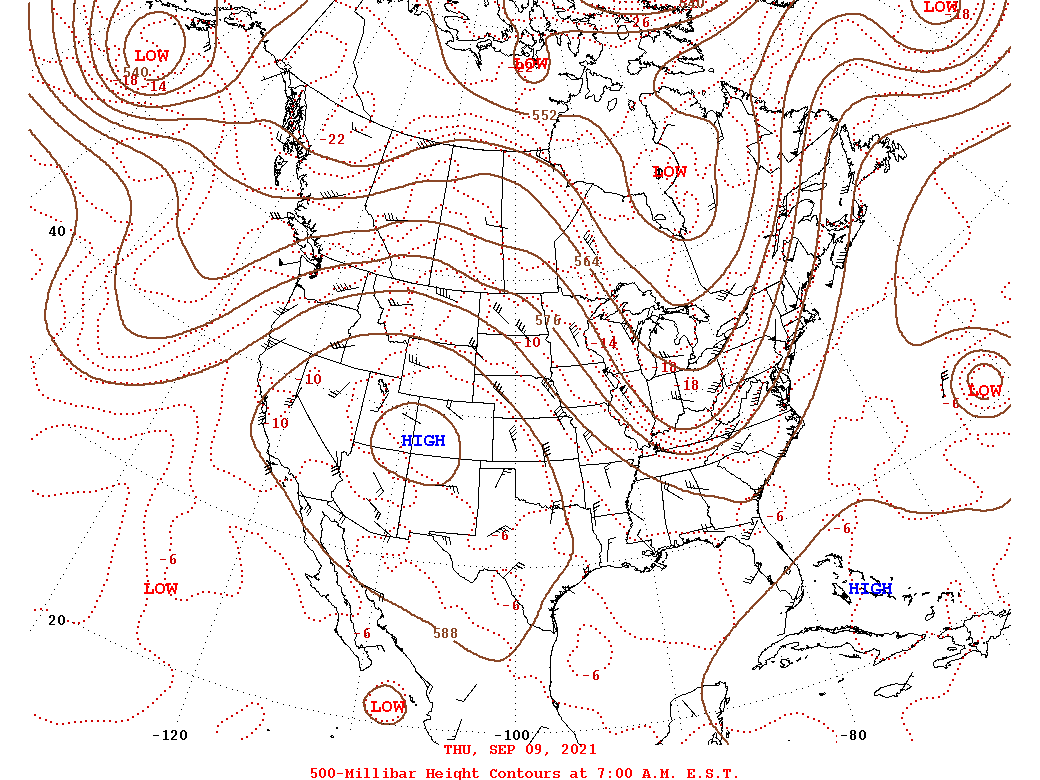 Daily 7:00 AM  E.S.T. 500-Millibar Height Contour Map