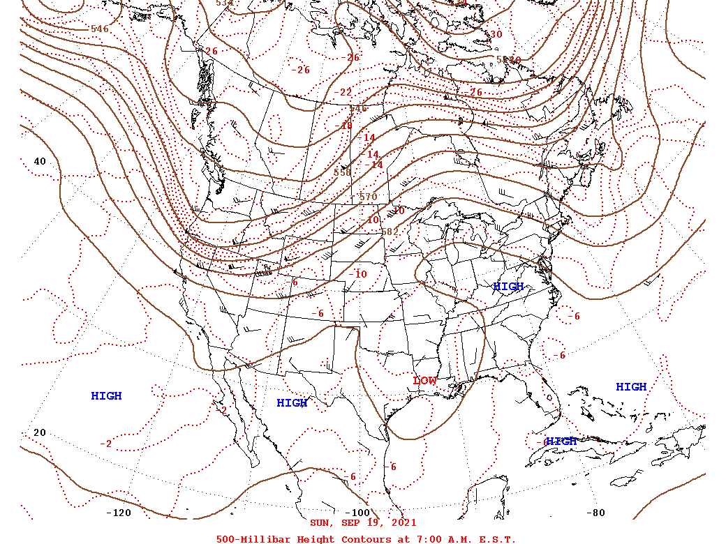 Daily 7:00 AM  E.S.T. 500-Millibar Height Contour Map