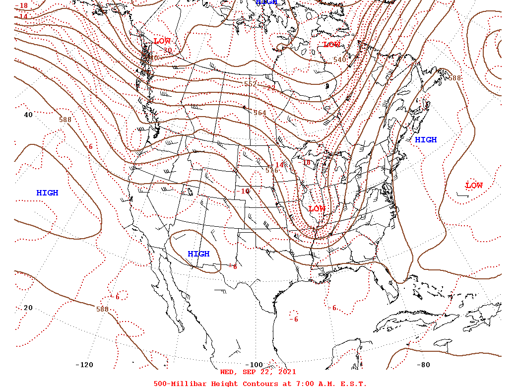 Daily 7:00 AM  E.S.T. 500-Millibar Height Contour Map