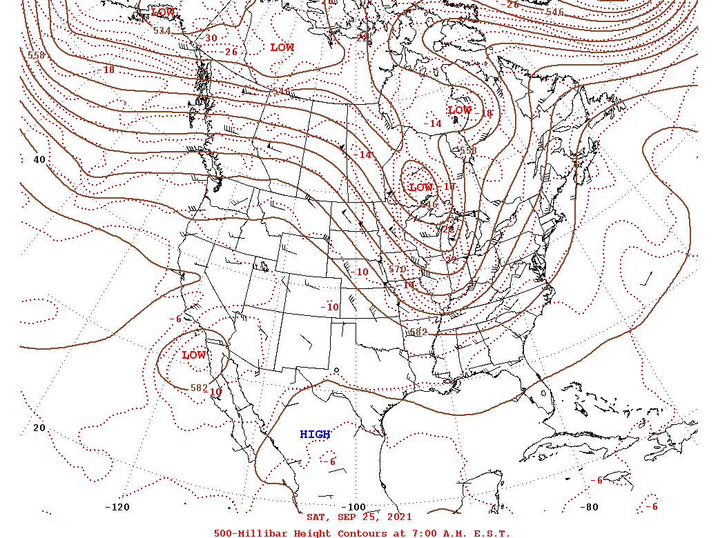 Daily 7:00 AM  E.S.T. 500-Millibar Height Contour Map