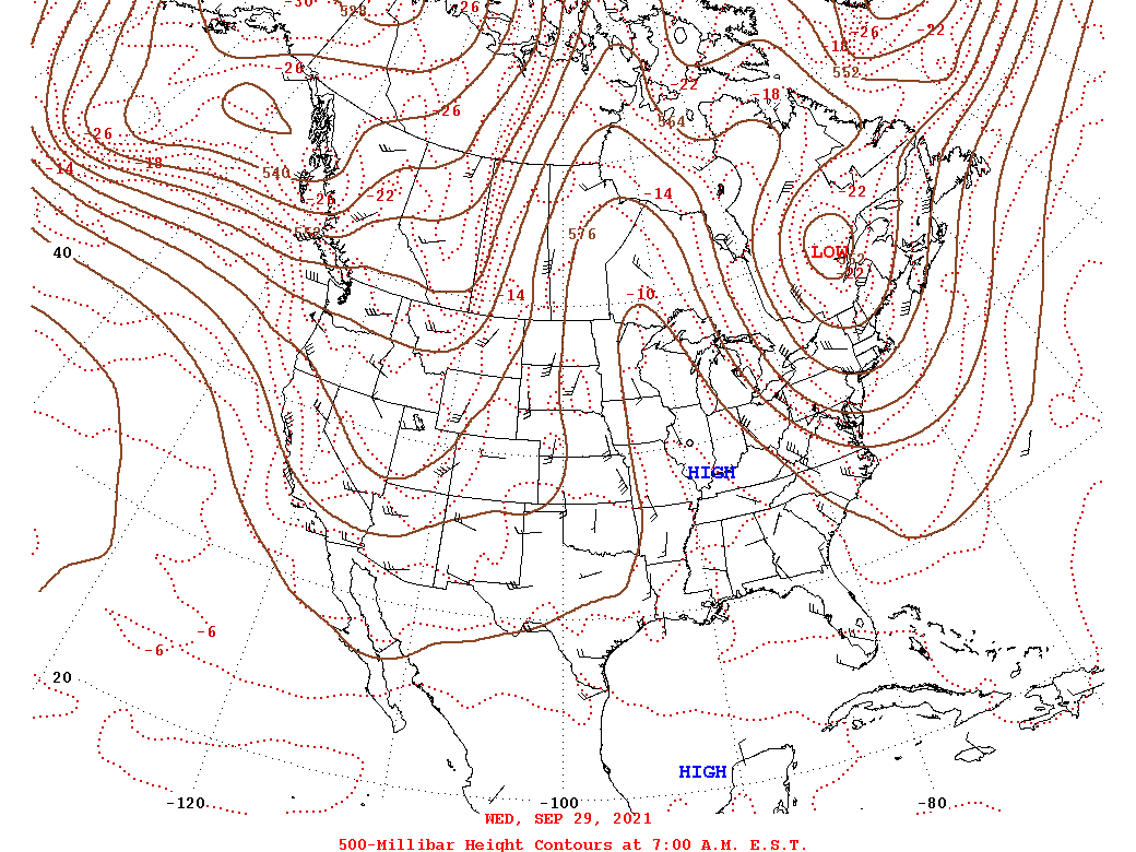 Daily 7:00 AM  E.S.T. 500-Millibar Height Contour Map