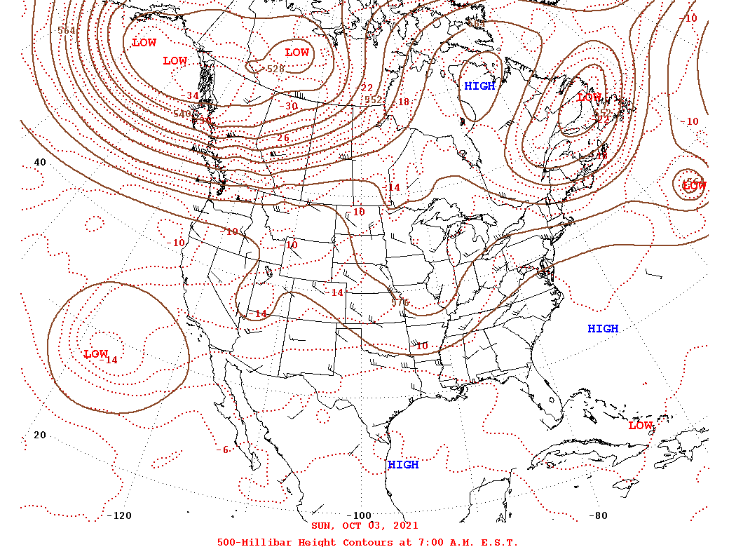 Daily 7:00 AM  E.S.T. 500-Millibar Height Contour Map