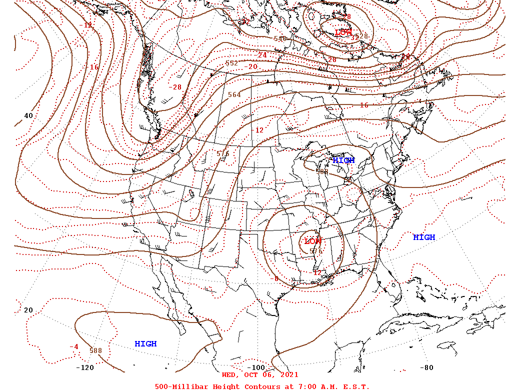 Daily 7:00 AM  E.S.T. 500-Millibar Height Contour Map