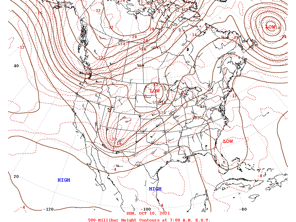 Daily 7:00 AM  E.S.T. 500-Millibar Height Contour Map