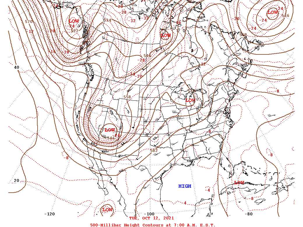 Daily 7:00 AM  E.S.T. 500-Millibar Height Contour Map