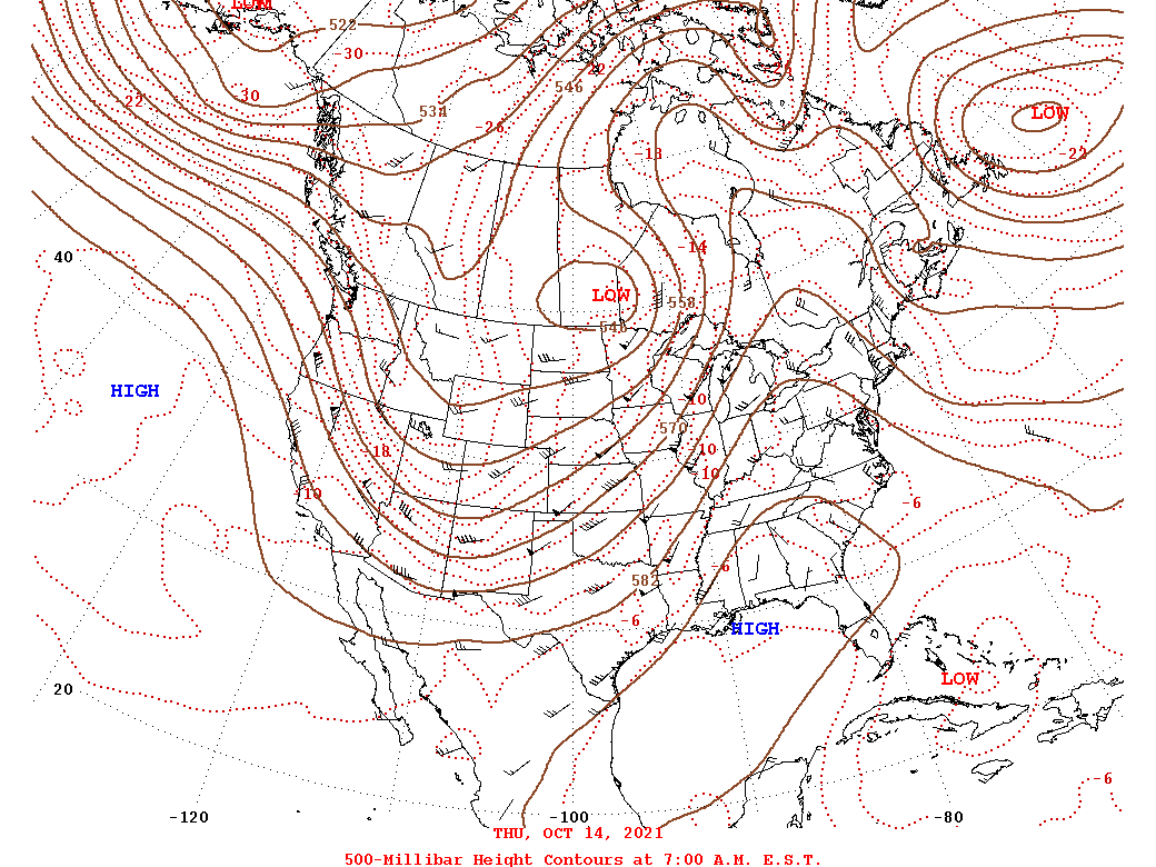 Daily 7:00 AM  E.S.T. 500-Millibar Height Contour Map