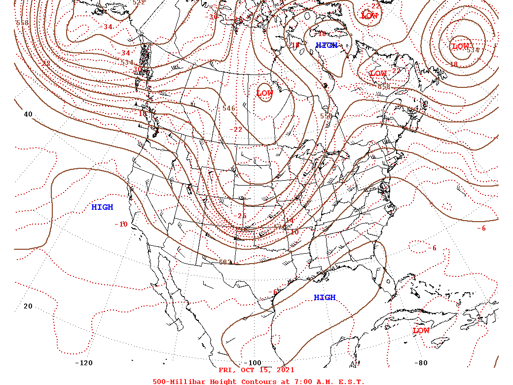 Daily 7:00 AM  E.S.T. 500-Millibar Height Contour Map