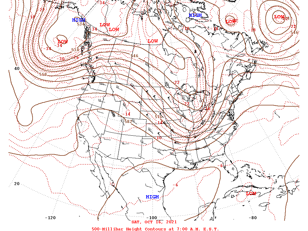 Daily 7:00 AM  E.S.T. 500-Millibar Height Contour Map
