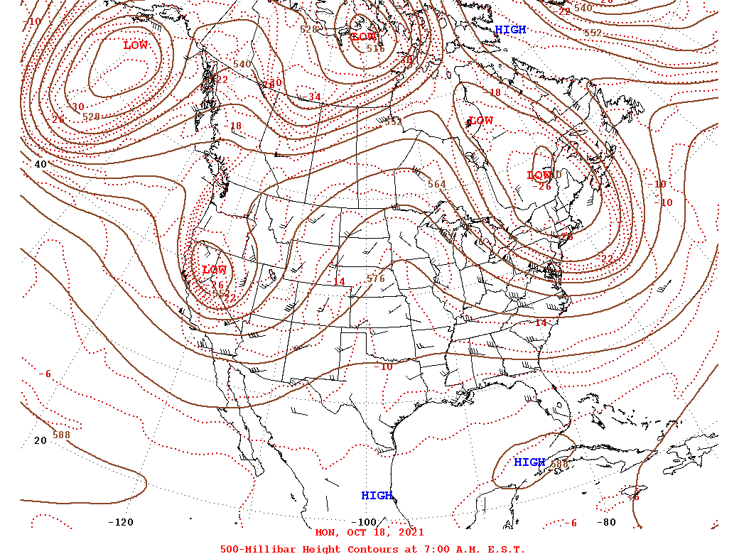 Daily 7:00 AM  E.S.T. 500-Millibar Height Contour Map