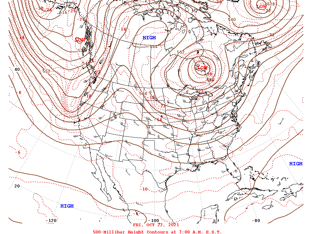 Daily 7:00 AM  E.S.T. 500-Millibar Height Contour Map