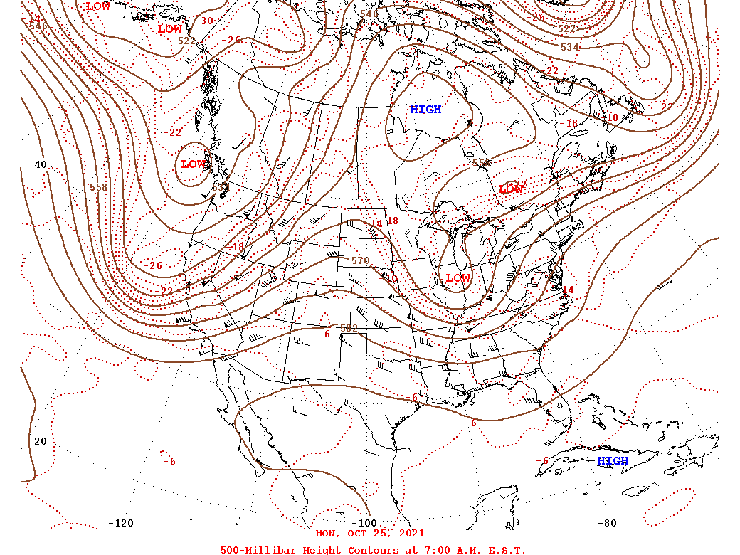 Daily 7:00 AM  E.S.T. 500-Millibar Height Contour Map