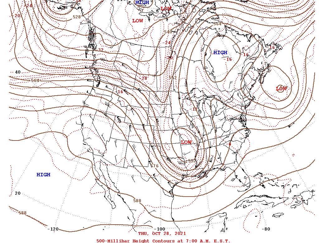 Daily 7:00 AM  E.S.T. 500-Millibar Height Contour Map