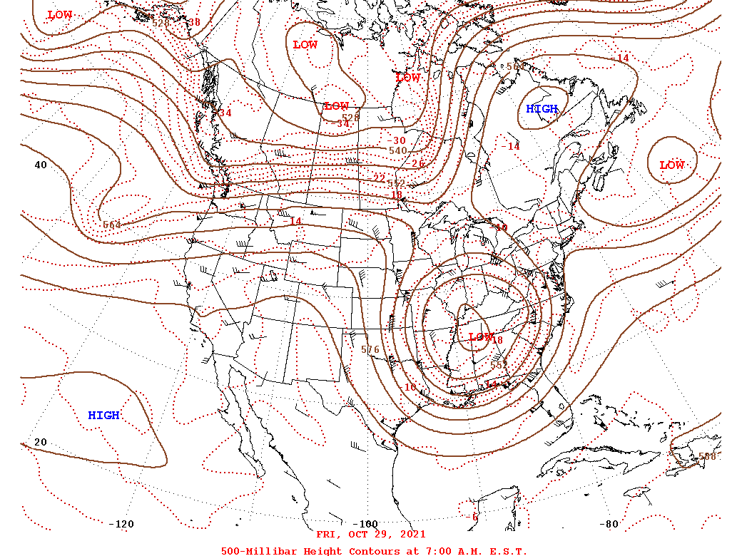Daily 7:00 AM  E.S.T. 500-Millibar Height Contour Map