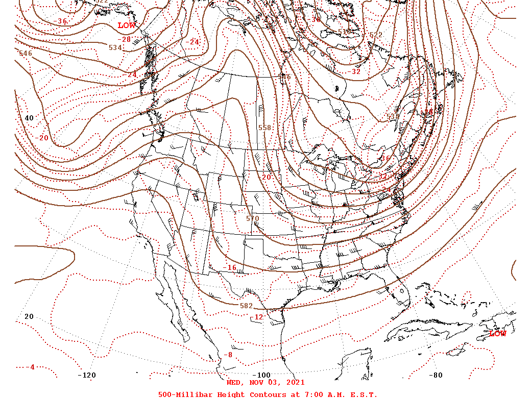 Daily 7:00 AM  E.S.T. 500-Millibar Height Contour Map