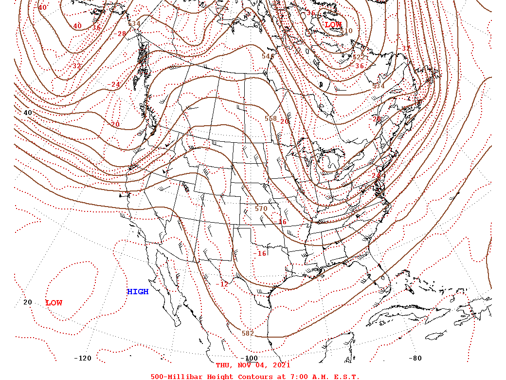 Daily 7:00 AM  E.S.T. 500-Millibar Height Contour Map