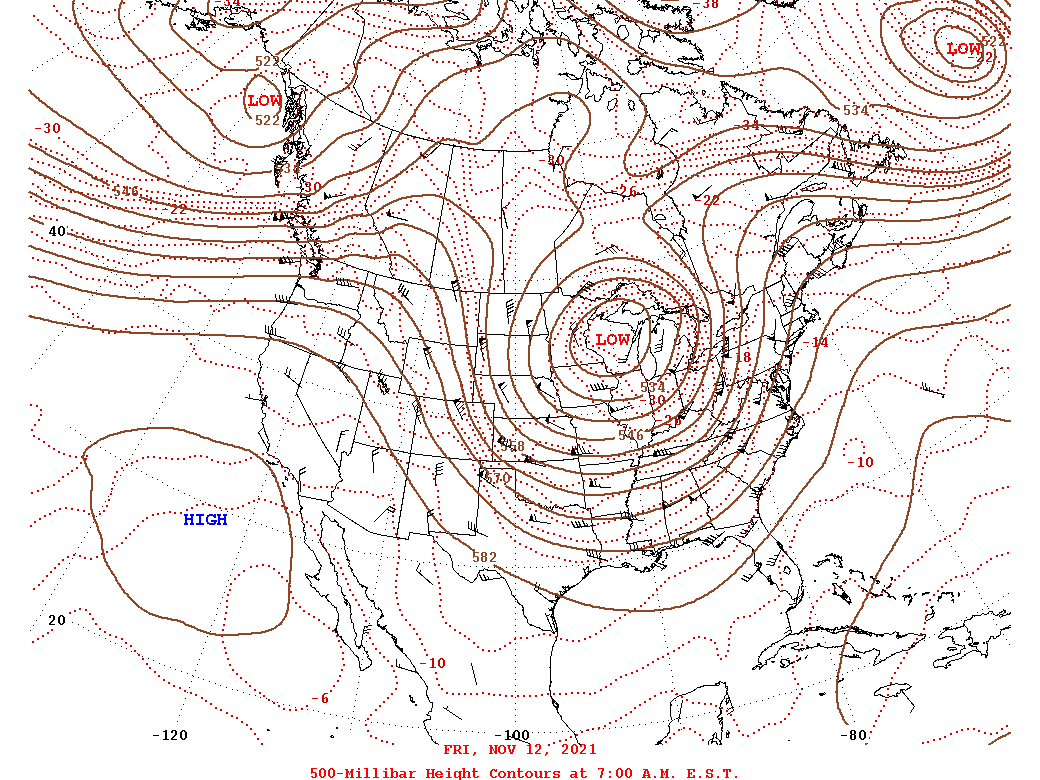 Daily 7:00 AM  E.S.T. 500-Millibar Height Contour Map