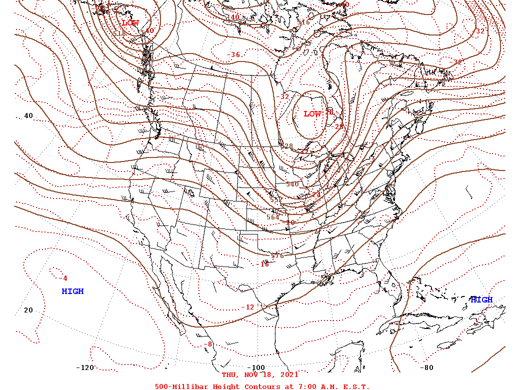 Daily 7:00 AM  E.S.T. 500-Millibar Height Contour Map