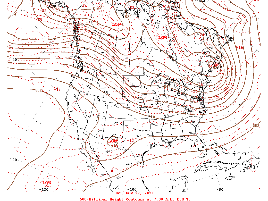 Daily 7:00 AM  E.S.T. 500-Millibar Height Contour Map
