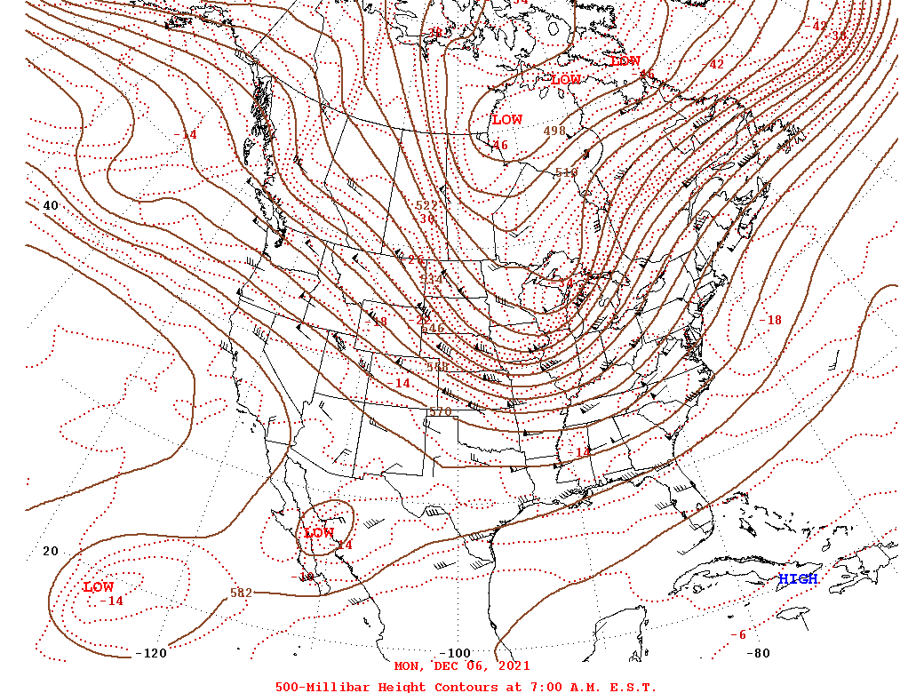 Daily 7:00 AM  E.S.T. 500-Millibar Height Contour Map