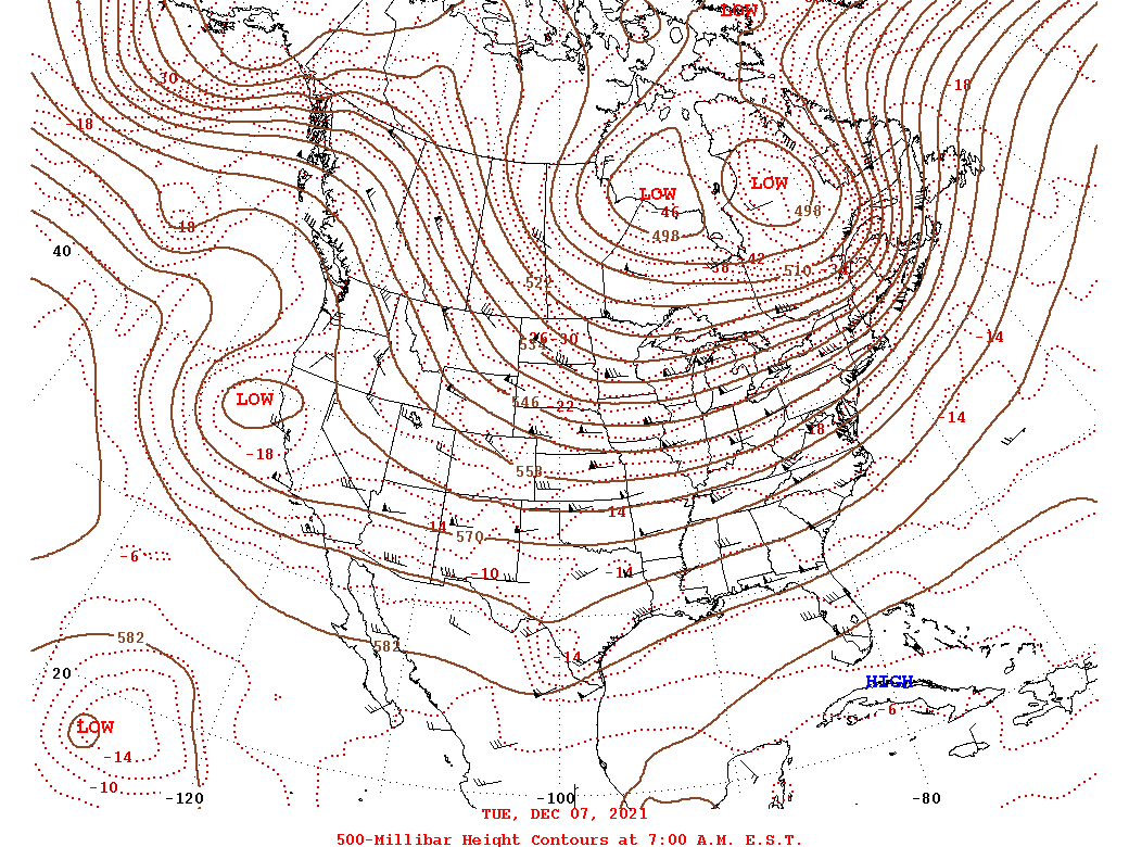 Daily 7:00 AM  E.S.T. 500-Millibar Height Contour Map