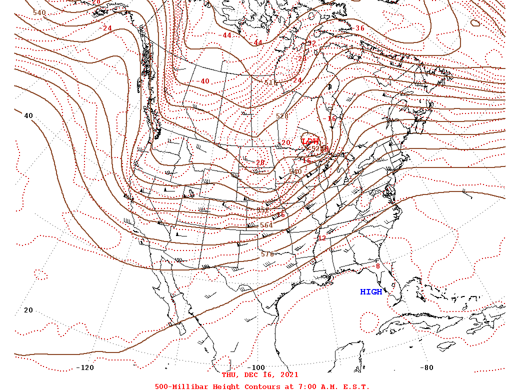 Daily 7:00 AM  E.S.T. 500-Millibar Height Contour Map
