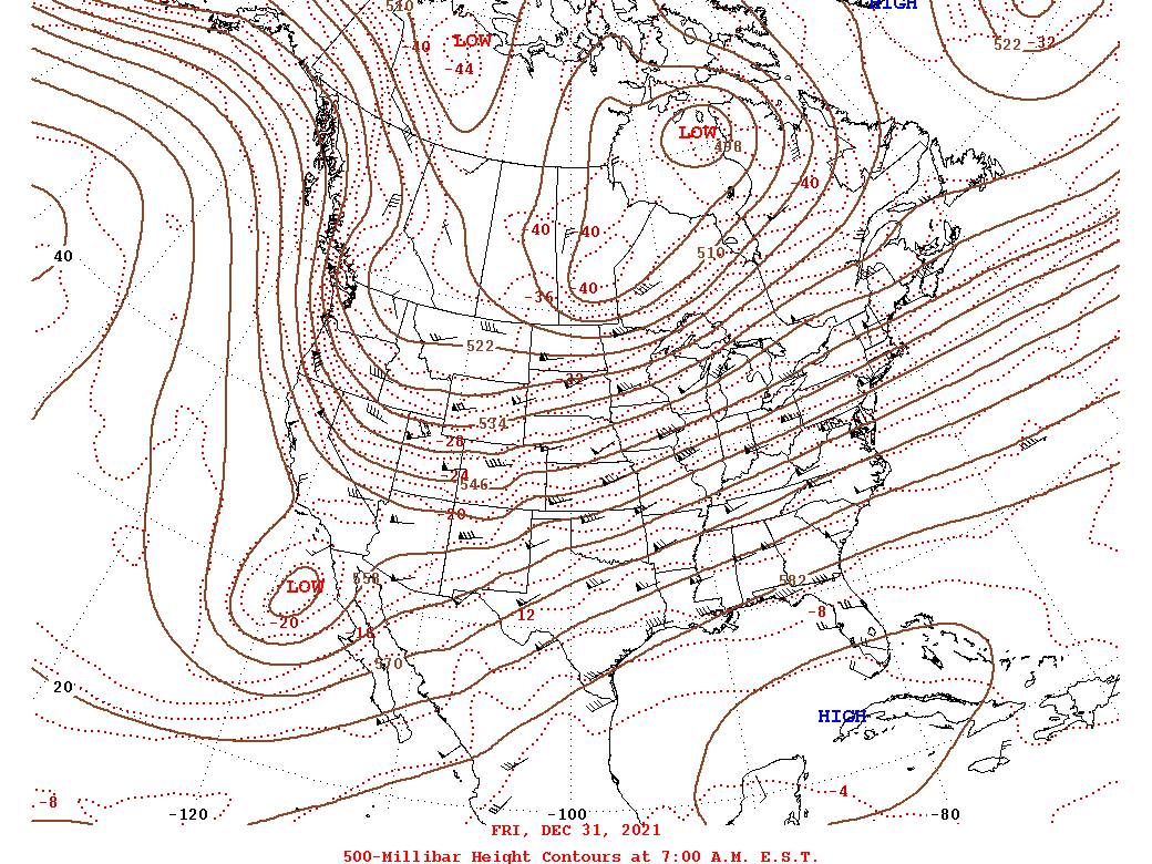 Daily 7:00 AM  E.S.T. 500-Millibar Height Contour Map