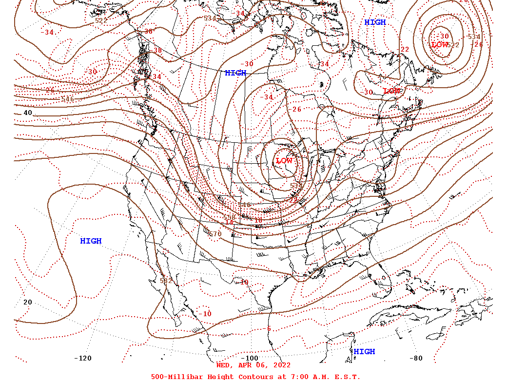 Daily 7:00 AM  E.S.T. 500-Millibar Height Contour Map