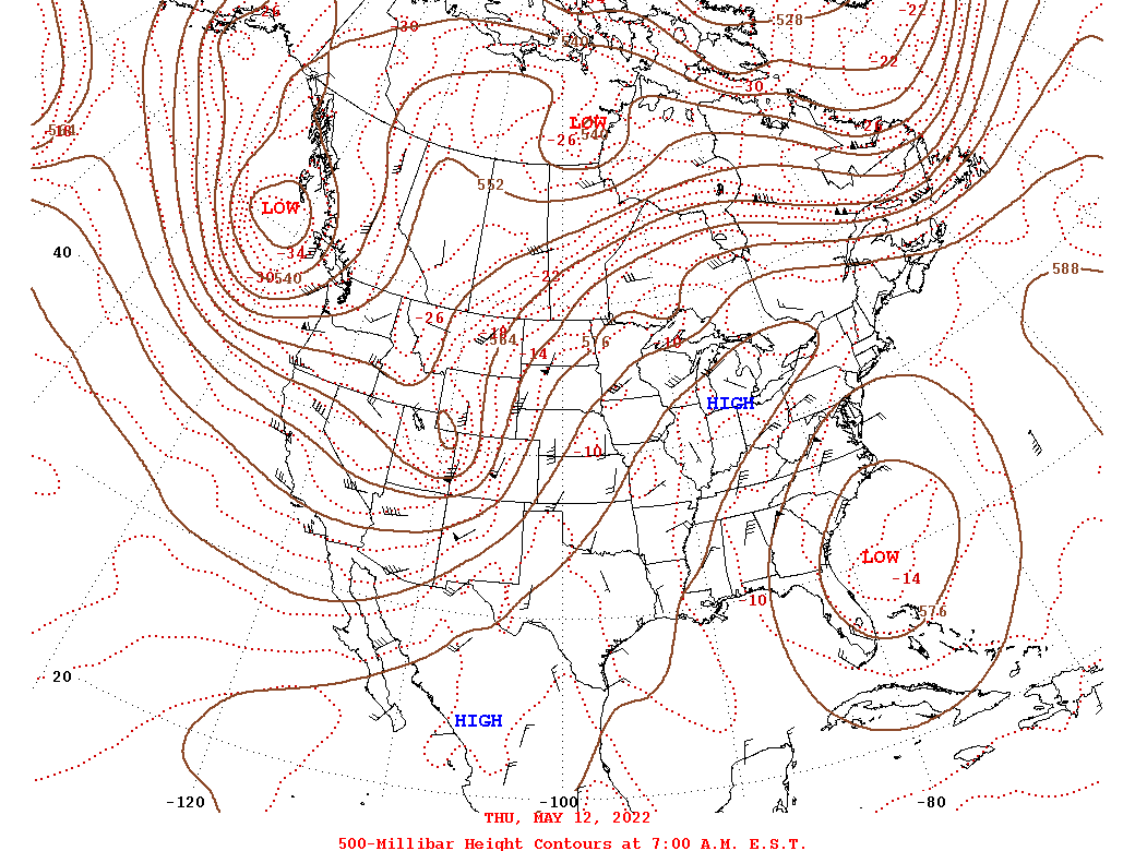 Daily 7:00 AM  E.S.T. 500-Millibar Height Contour Map