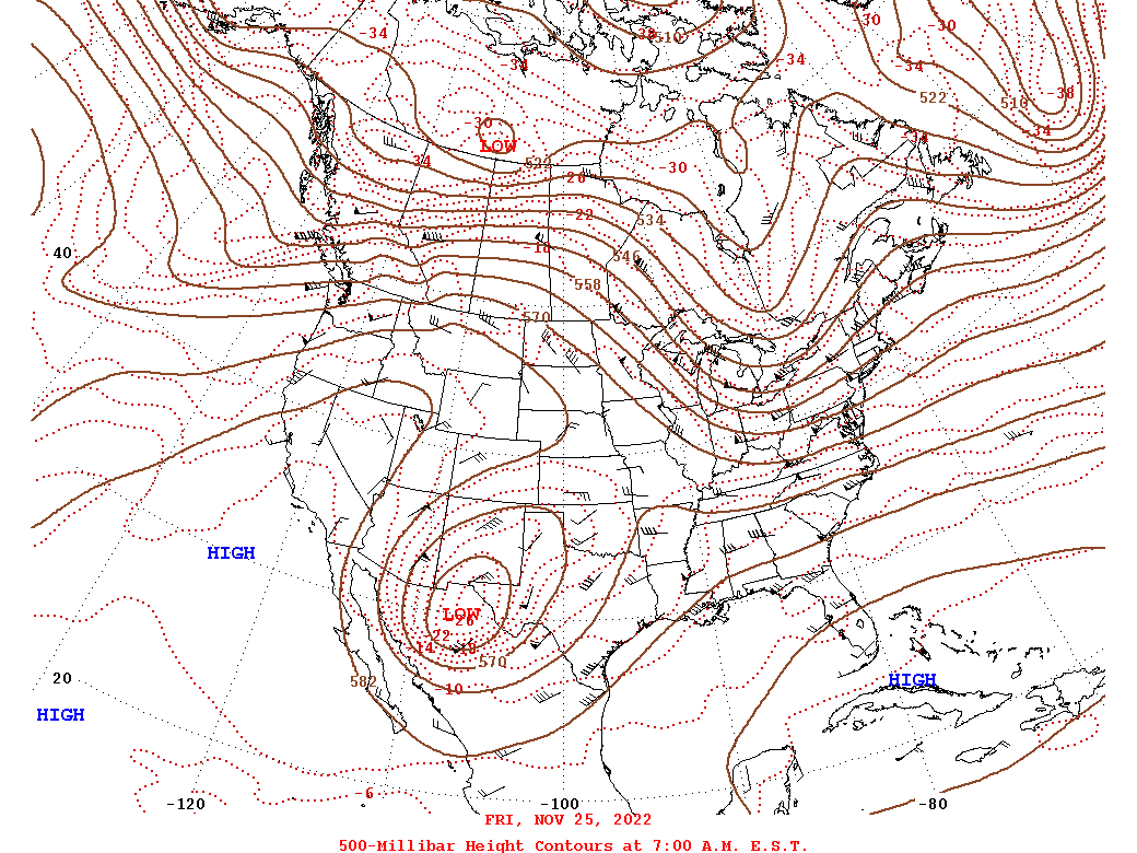 Daily 7:00 AM  E.S.T. 500-Millibar Height Contour Map