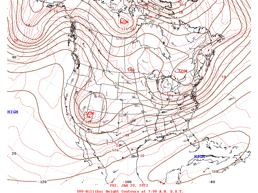 Daily 7:00 AM  E.S.T. 500-Millibar Height Contour Map