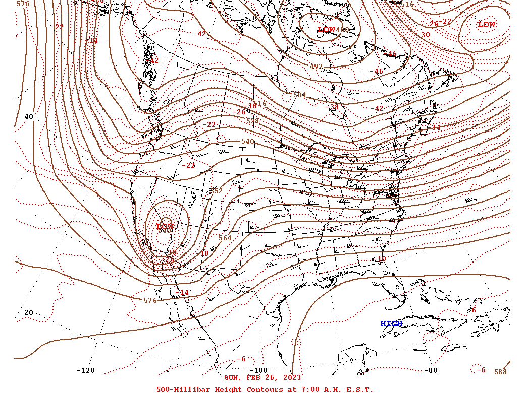 Daily 7:00 AM  E.S.T. 500-Millibar Height Contour Map