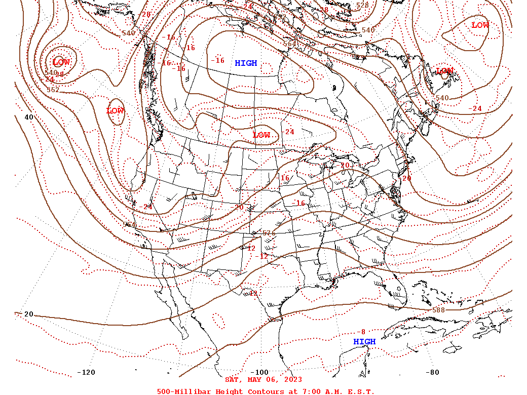 Daily 7:00 AM  E.S.T. 500-Millibar Height Contour Map